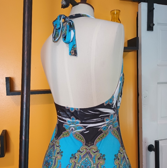 Chelsea Blue White and Green Floral Halter Dress Size M - Picture 11 of 13